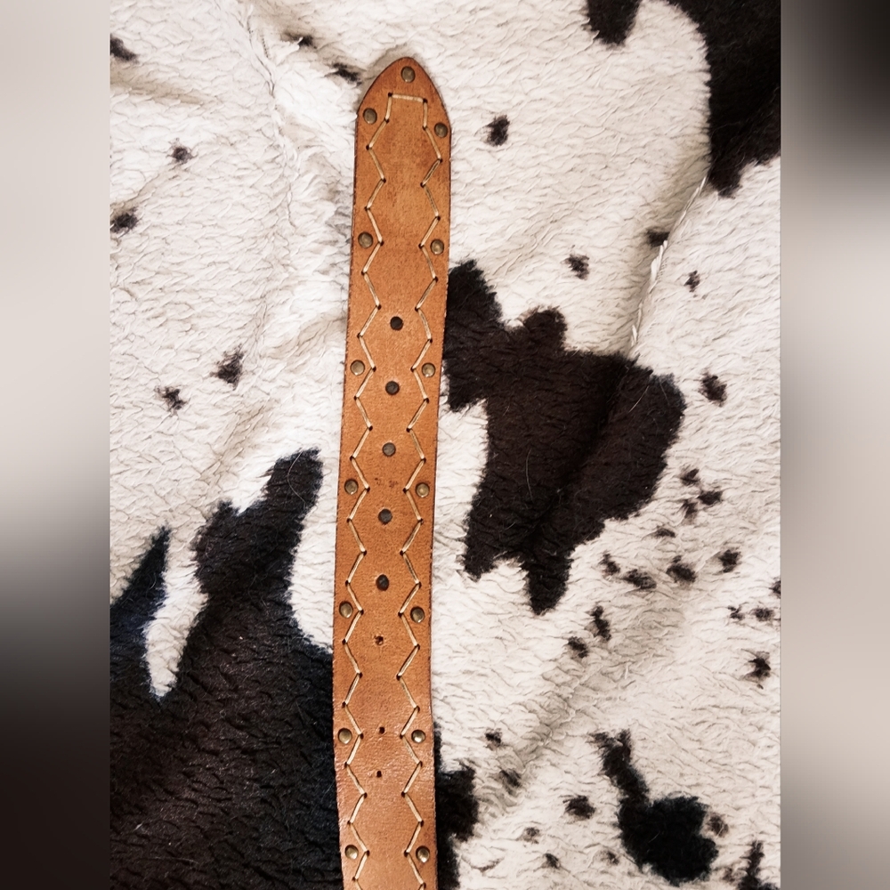 WOMEN'S 70'S GENUINE LEATHER BELT - BROWN - Picture 4 of 5